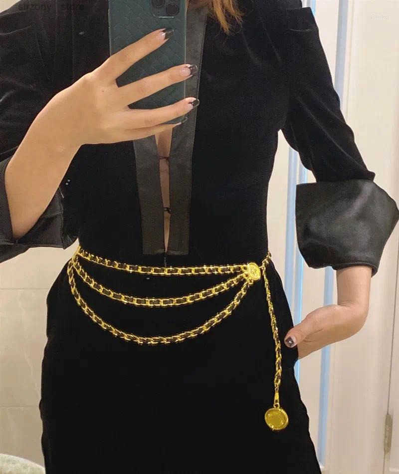 Gold Chain Belts Adjustable Metal Waist Chain Belt ThreeLayer Belly Waist Chain Jewelry with Round Pendant HighEnd Dress Accessories Z250913