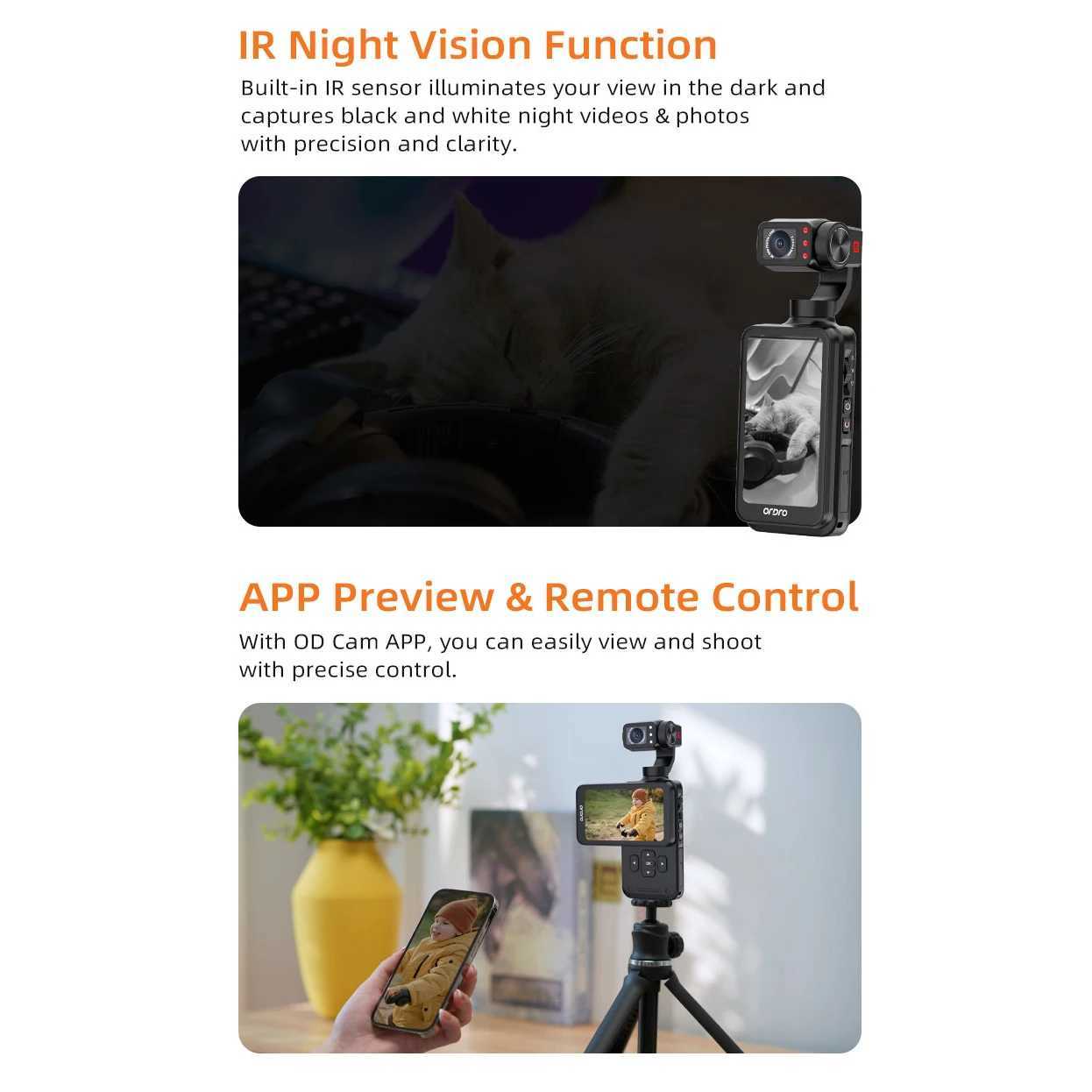 ORDRO M5 Pocket Video Camera Action Vlogging Digital Camcorder 5K 3axis Face Tracking 35 Touch Sn Infrared Night VisionW250915