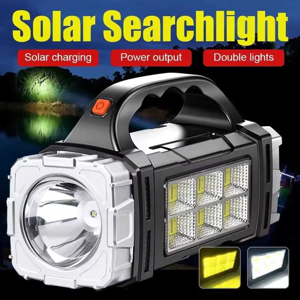 2025 Powerful LED Flashlight USBSolar Rechargeable Flashlight COB Outdoor Camping Torch Portable Searchlight Power Bank Outdoor C250915