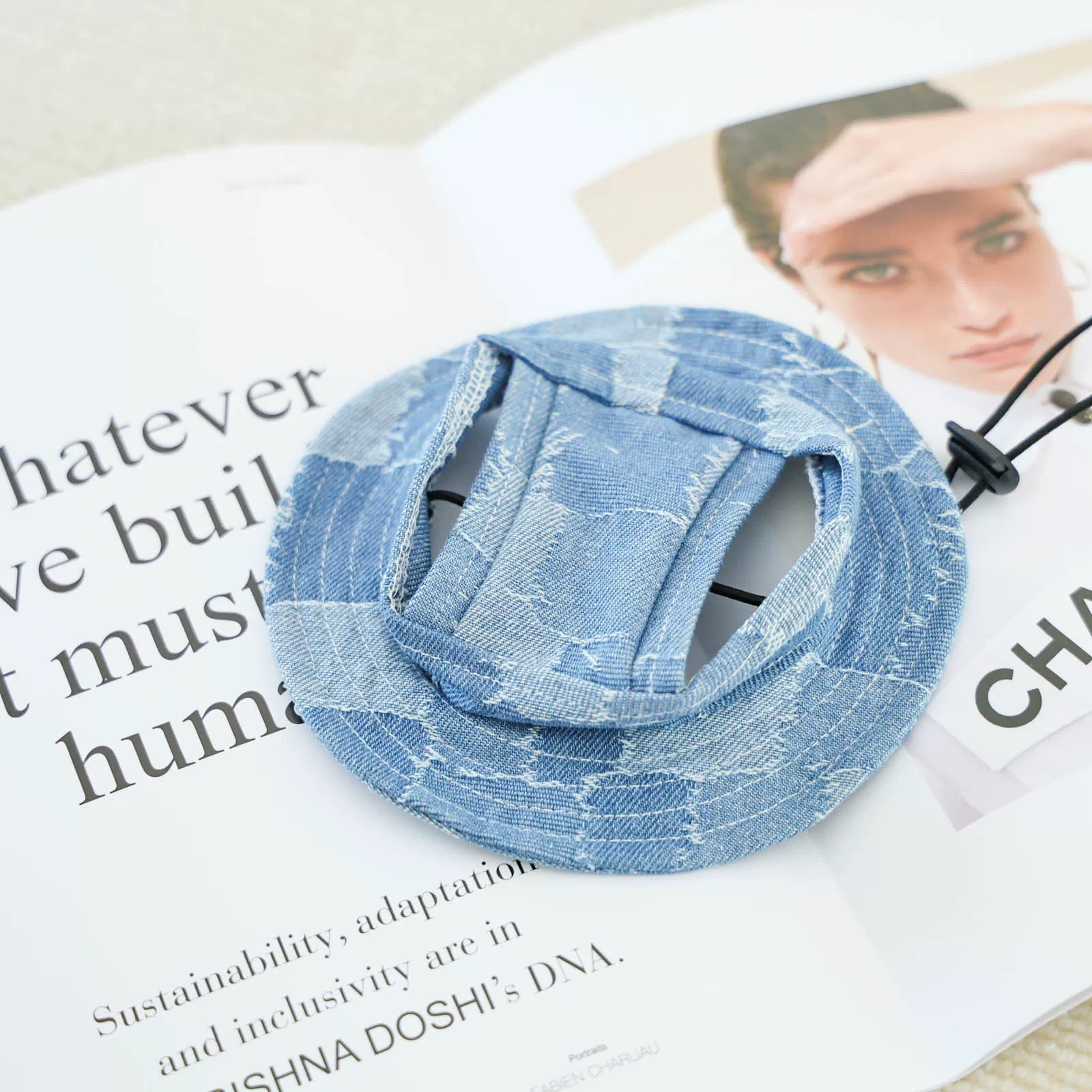 Doll Cat Fisherman Hat & Sun Hat: Summer Sun - protection Hat with Ear - exposing Design for Dogs, Denim Hat