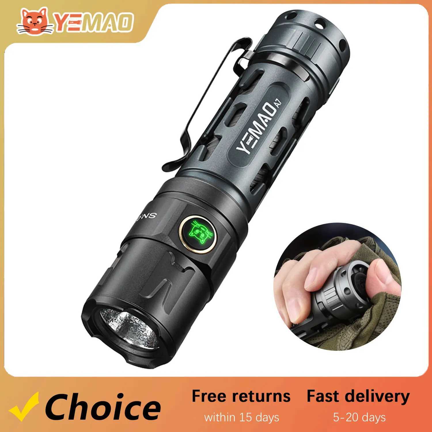 YEMAO A7 2200LM Powerful Flashlight Dual Control Buttons USBC Rechargeable 21700 LED Tactical Torch C250915