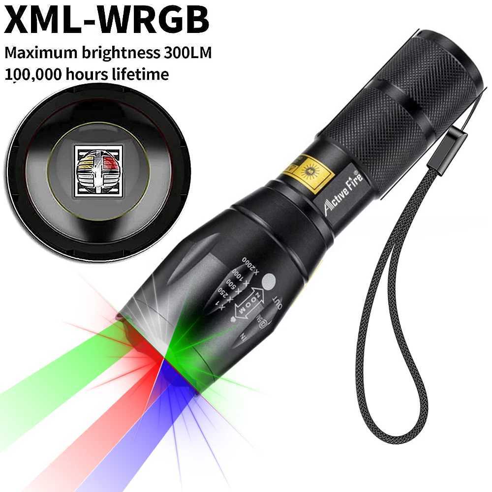 Upgraded Zoomable Red Flashlight 4 Color in 1 Flash Light Green Red Blue White MultiColor RGBW Led with Memory for Fishing C250915