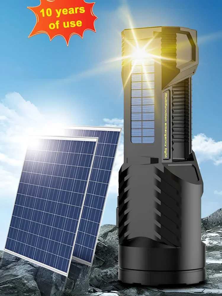 Extra Large Flashlight 2227385cm Outdoor Solar Flashlight Rechargeable Searchlight Long Range Carry Super Bright Flashlight C250915