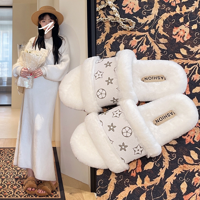 Designer Slippers Cross-border Autumn/Winter New Style Flip-flops, Wool Slippers 2025 Home Patchwork Cotton Slippers, Foreign Trade Women's Slipp