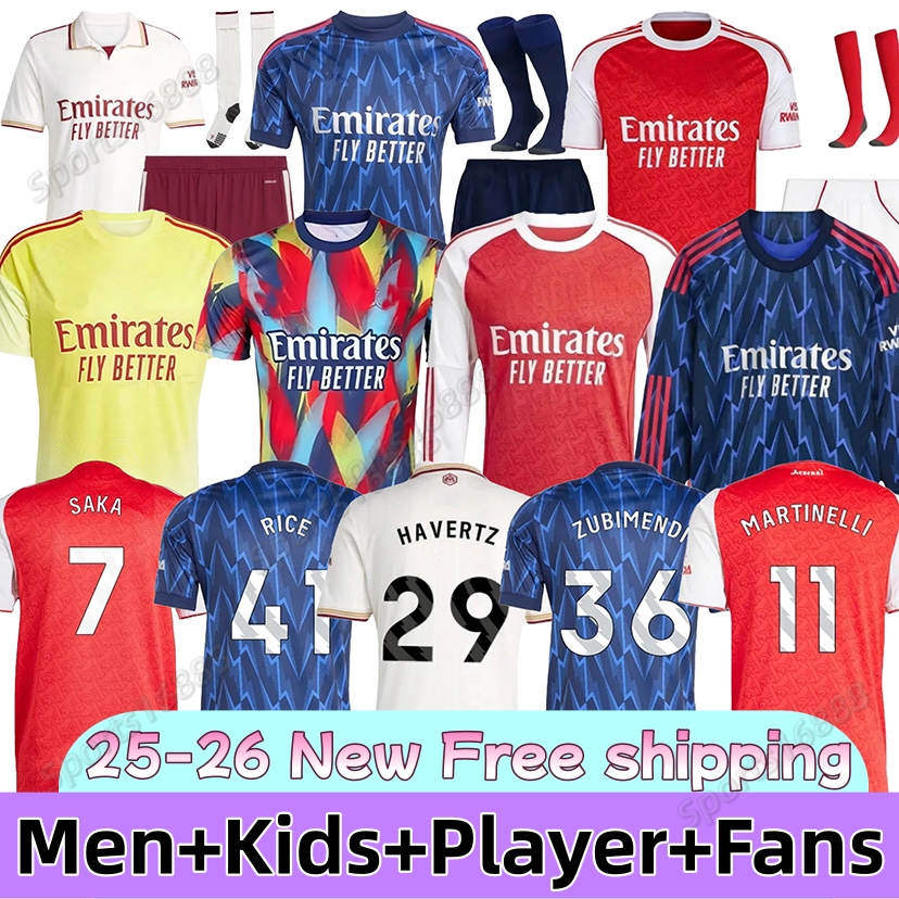 25 26 SAKA Soccer Jerseys ODEGAARD RICE HAVERTZ NWANERI MARTINELLI Calafiori NKETIAH SALIBA TROSSARD JESUS 2025 2026 arsenalfootball Shirt men Kids Kits uniform