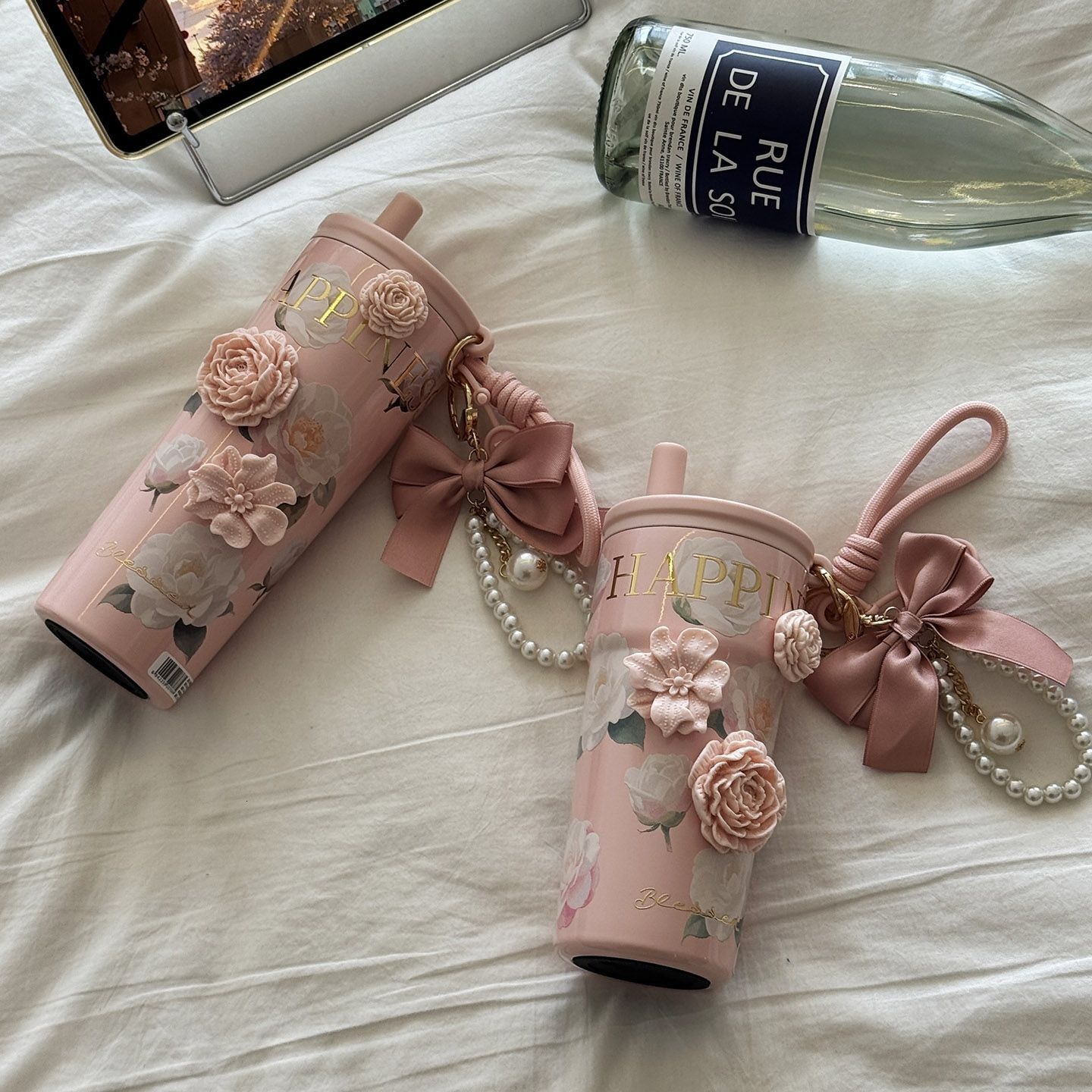 Camellia Ceramic Inner Liner Insulated for Women Coffee Travel Mug Portable Straw Water Cup High Aesthetic New Model 2025