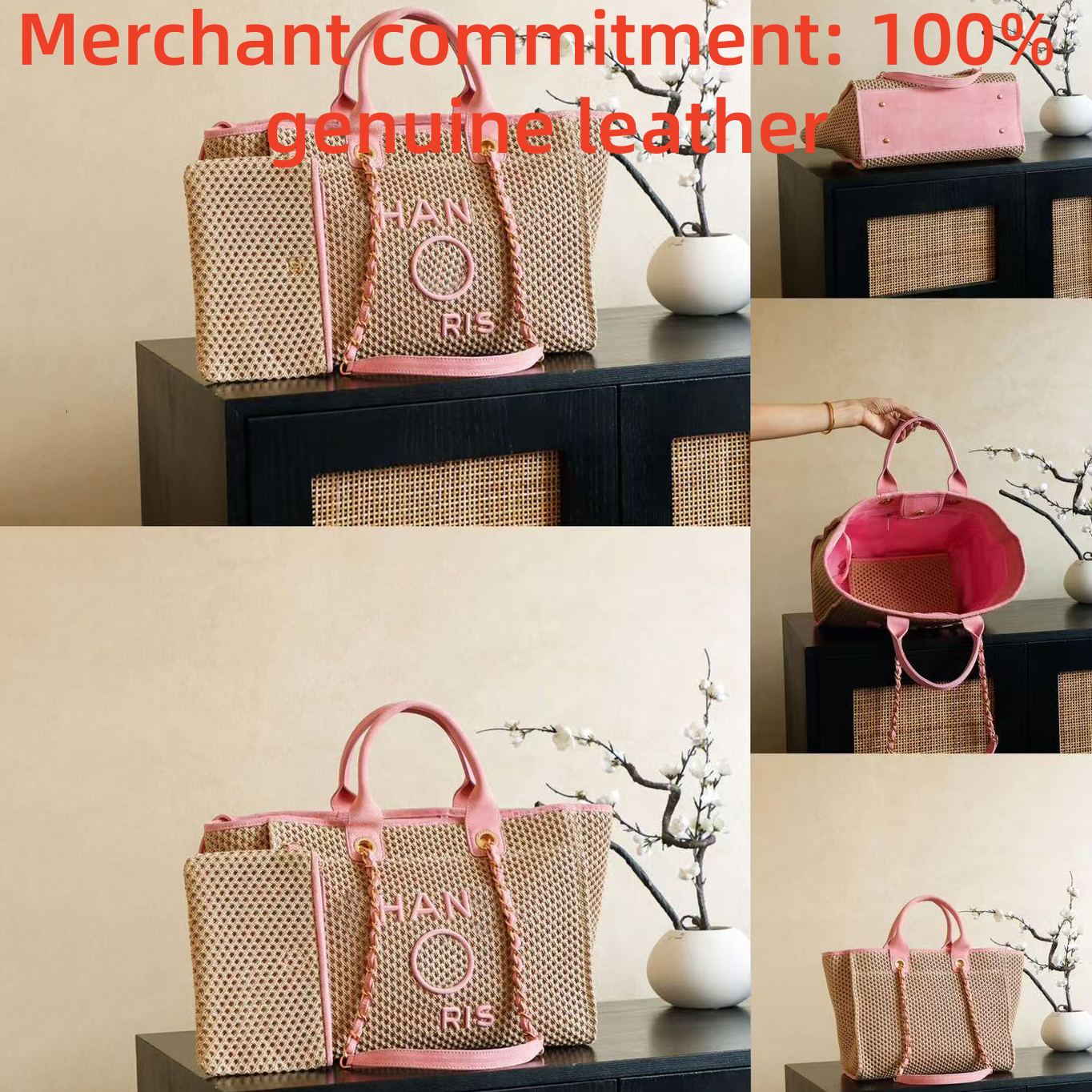 Top quality Raffias Straw woven tote bag Luxury Designer bags Womens high capacity beach bag top handle handbags chain Shoulder Bag fashion vacation travel bag