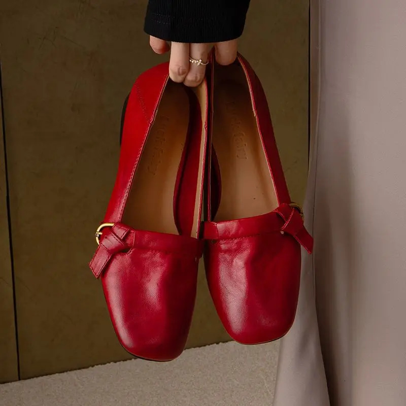 Square Toe Loafers Shoes Woman Soft Leather Retro Sandals Shallow Summer Trend Sole Comfort Zapatillas De Mujer 250915