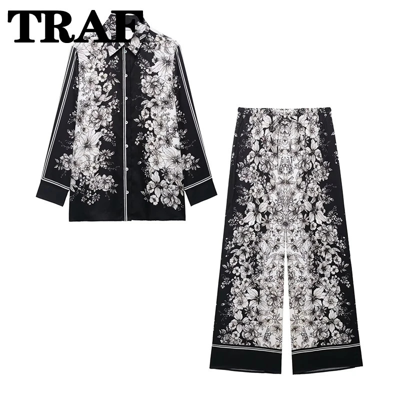 Chic Elegant Pants Set Womens 2 Pieces Fashion Printed Shirt Top Trousers Casual Sets Two Piece Woman Outfits 250915
