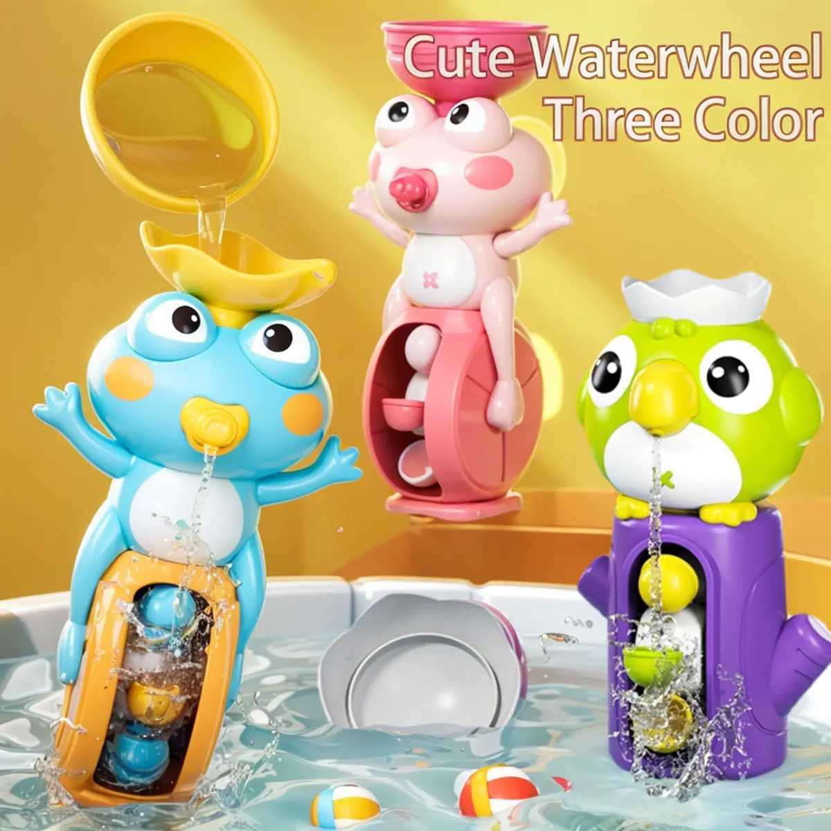 New Frog Bird Waterwheel Bath Toy for Children Kid Water Play Game in Shower Montessori Gift Spinner with Suction Cup Bathroom C250915