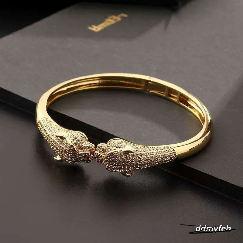 Leopard Print Open Cuff Bracelet - Gold Plated Hip Hop Bangle With Zircon Stones | Animal Jewelry For Women & Men ddmyFeb