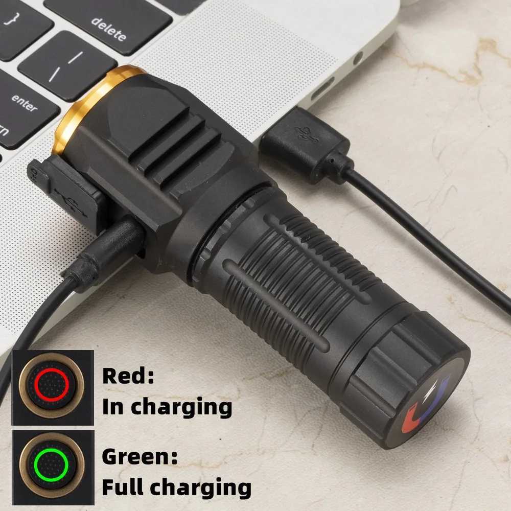 4x Led High Bright Small Flashlight USB Rechargeable Portable Tail Magnet Torch Outdoor Hiking Camping Home Work Car Repai light C250915