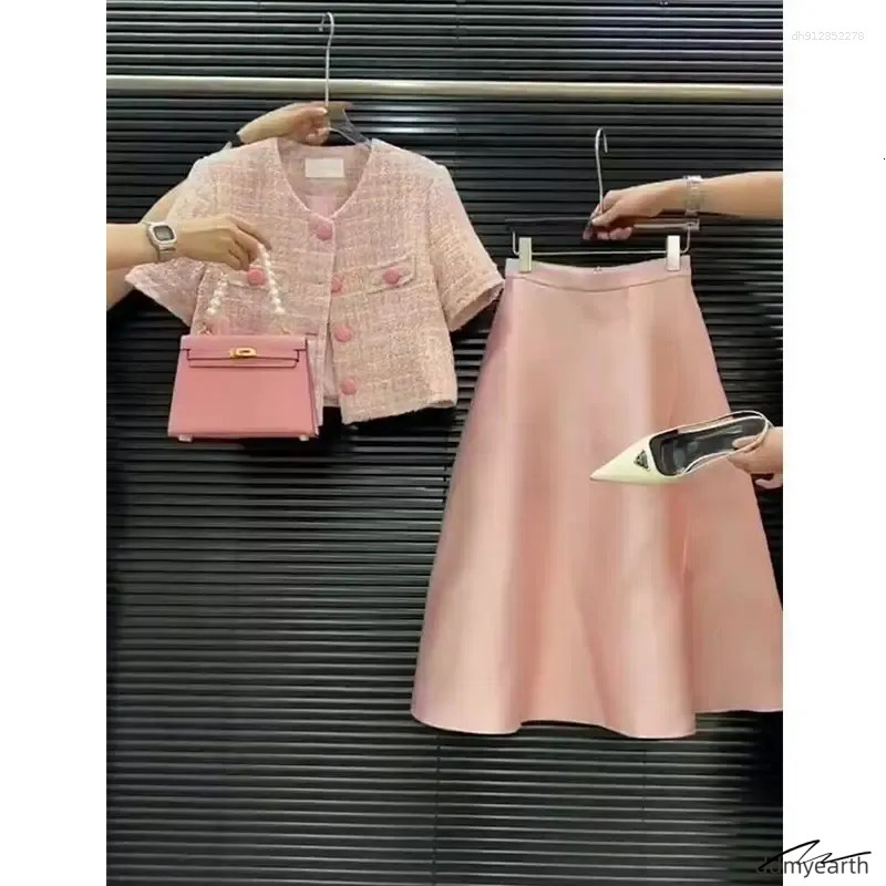 Two Piece Dress 2025 Summer Pink French Suit Set Women's - Hong Kong Chic Sleeveless Blazer & Skirt Light Elegant Outfit ddmyEarth