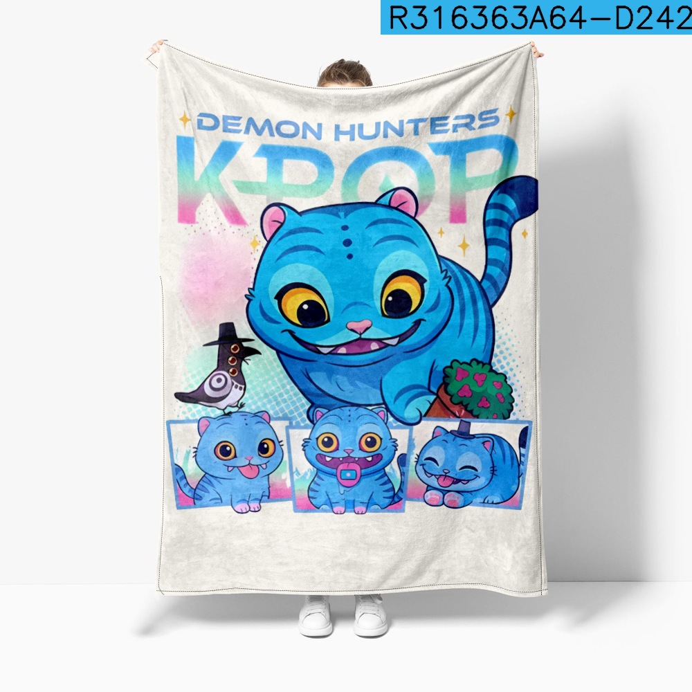 Huntrix Flannel Blanket Demon Hunters Movie Graphic Throw Blanket Vintage Throw Blankets Kpop Concert Gift Witch Squad