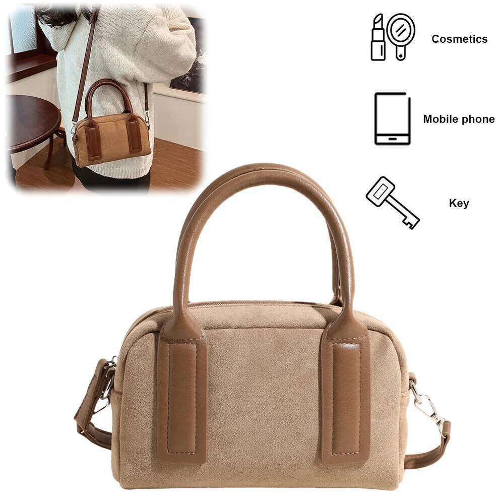 Women Suede Tote Adjustable Strap Crossbody With Multi-Pockets Handbag Zipper Satchel Bag For Work Travel