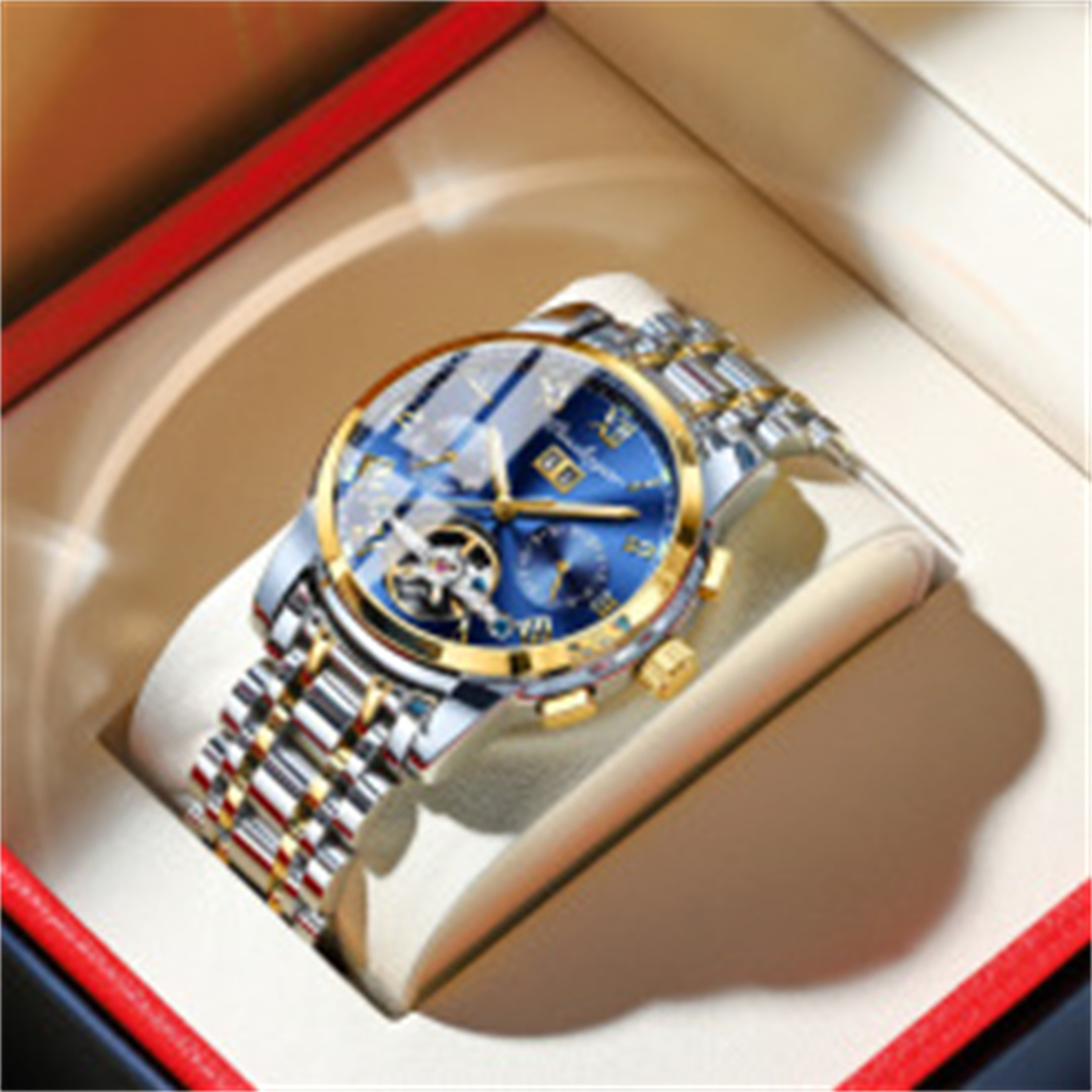 Men Watch Fully Automatic Waterproof Mens Mechanical Watch Stainless Steel Hollow Men Watch Multi functional Night Light Trendy Watch