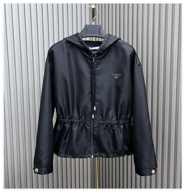 Classic Original Designer Women's Nylon Hooded Jackets Fashion Triangle Hooded Jacket Brands Black Zipper Casual Sports Zipper Windproof Waterproof Coats
