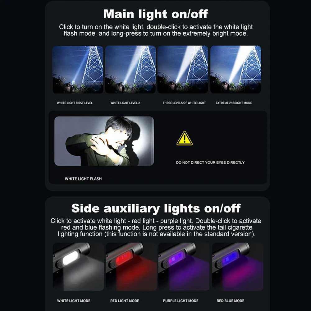 Taclite Mini Flashlight Emergency Torch Rechargeable Magnetic LED Tactical Flashlight EDC Strong Light Outdoor LED Camping Lamp C250915