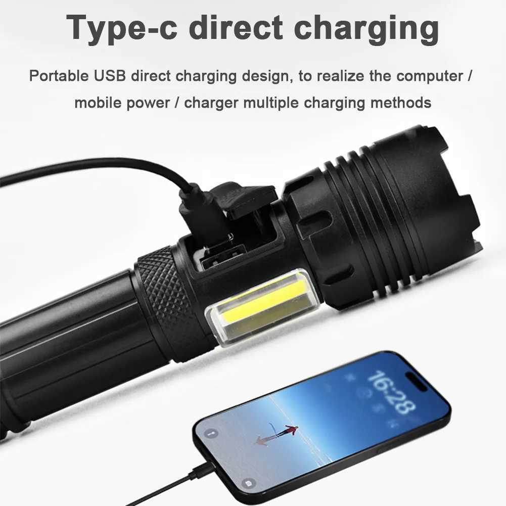 LED Flashlights USB Rechargeable Waterproof High Lumens Flashlight 3 Modes Super Bright Flashlight for Outdoor Fishing Adventure C250915