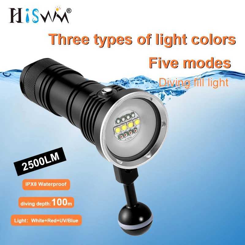 HISWN DR01 Diving Fill Flashlight IPX8 Waterproof 2500LM Ultra Bright Flashlight Professional underwater photography for diving C250915