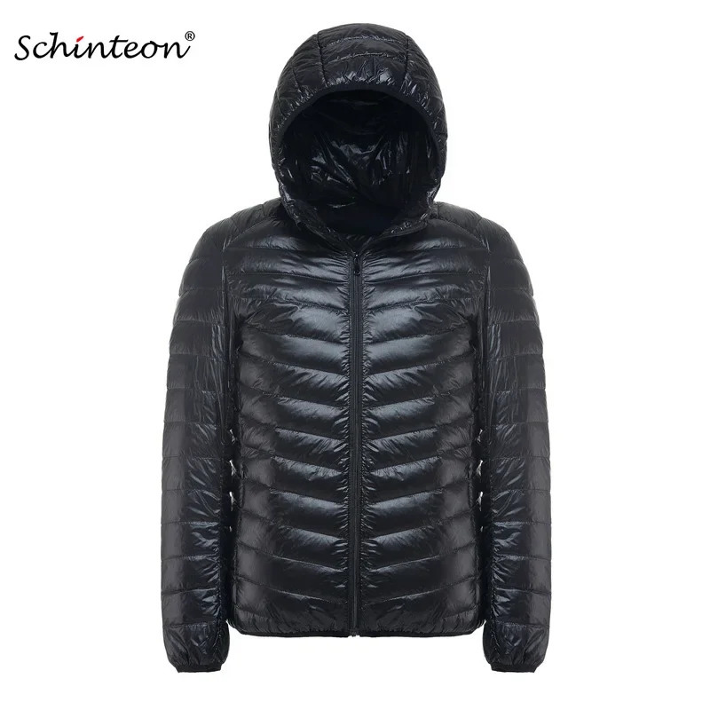 Plus Size Schinteon Men White Duck Down Jacket Ultra Light Thin Casual Coat Outerwear with Hood Arrival Winter Autumn 250915