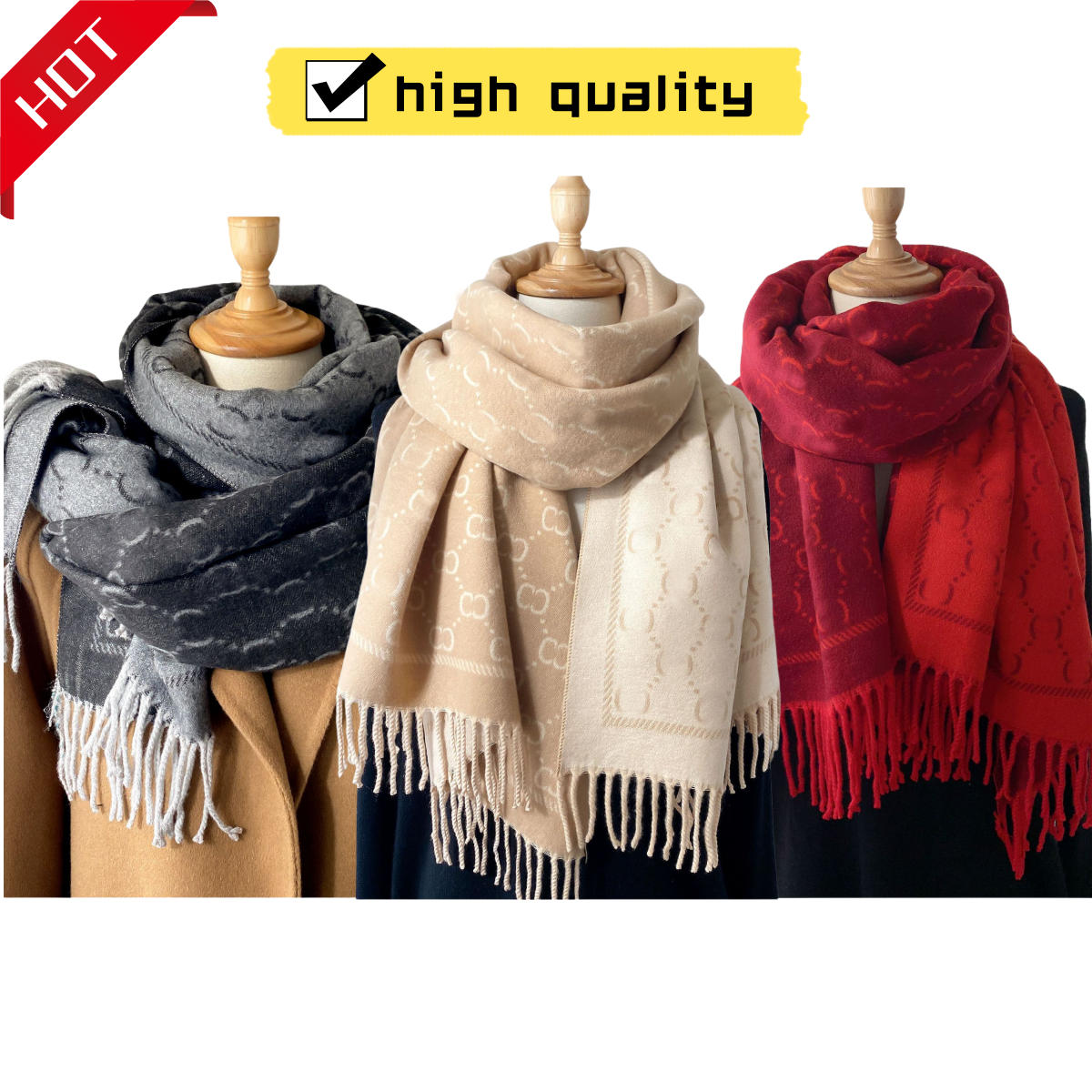 Designer scarf For Women Men Good quality Cashmere scarf designers Fashion mans woman winter warm sjaal Classic designer silk scarf Designer scaves grey black ho04