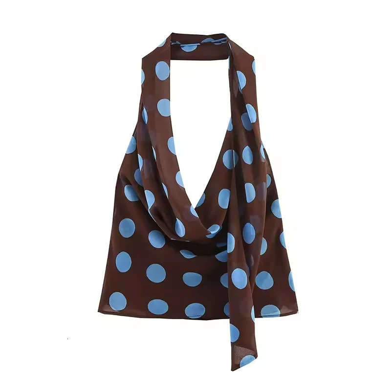 Polka Dot Printed Midi Skirts Two Piece Sets for Women 2025 Summer Chic Scarf Halter Top Suits Beach Woman 2 Piece Outfits 250915