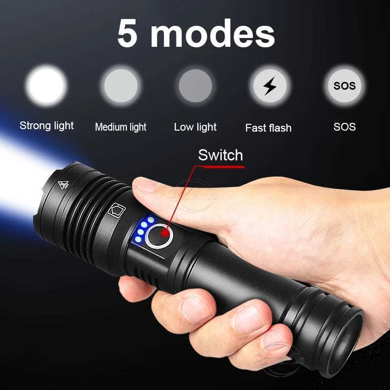 2024 High Power LED Flashlight 16 cores XHP160 Super Bright USB Rechargeable Torch 1865026650 Zoom Lanterns Camping Hand Lamps C250915