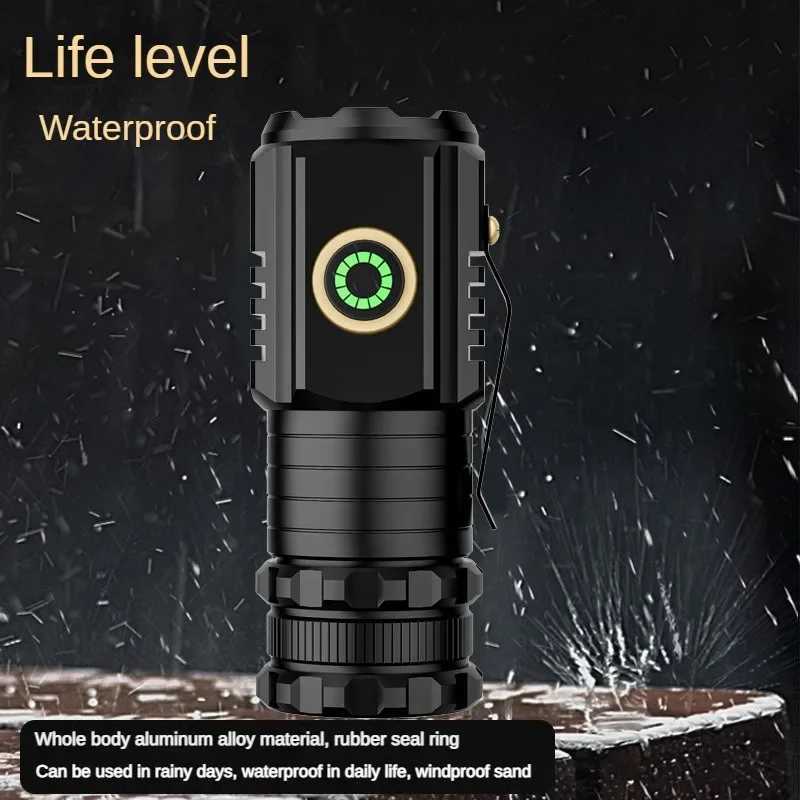 Powerful Mini EDC LED Flashlight Super Bright Keychain Light 2000LM USB Rechargeable Torch Camping Lantern with Power Indicator C250915