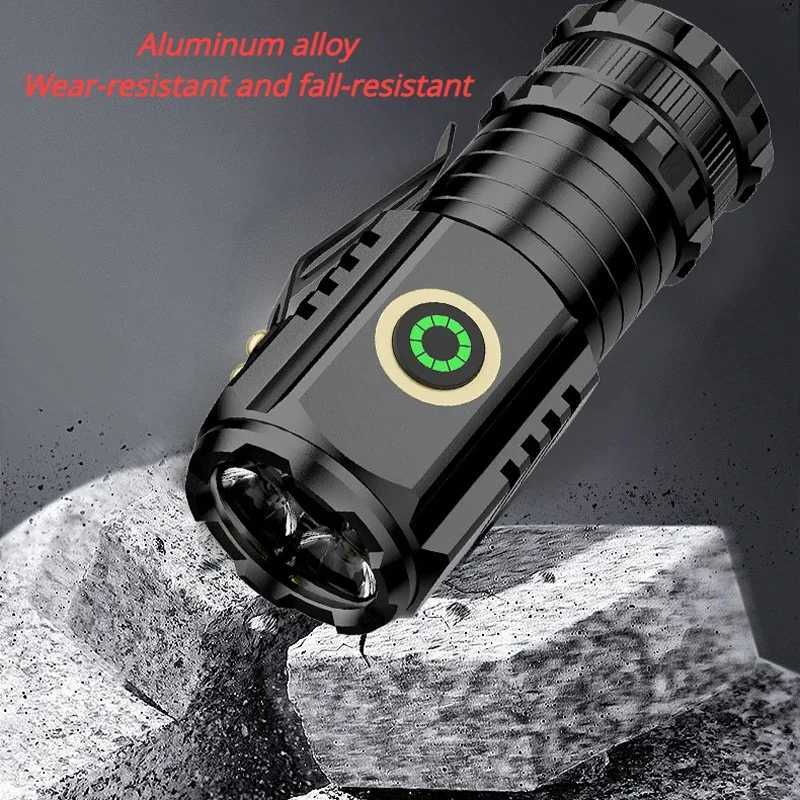 Powerful Mini EDC LED Flashlight Super Bright Keychain Light 2000LM USB Rechargeable Torch Camping Lantern with Power Indicator C250915