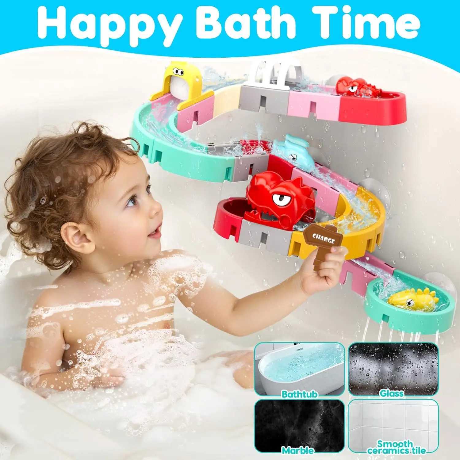Bath Toys for Kids DIY Building Water Slide Tracks Dinosaur Bathtub Wall Toys for Toddlers Fun Baby Bathtime Bath Tub Shower C250915