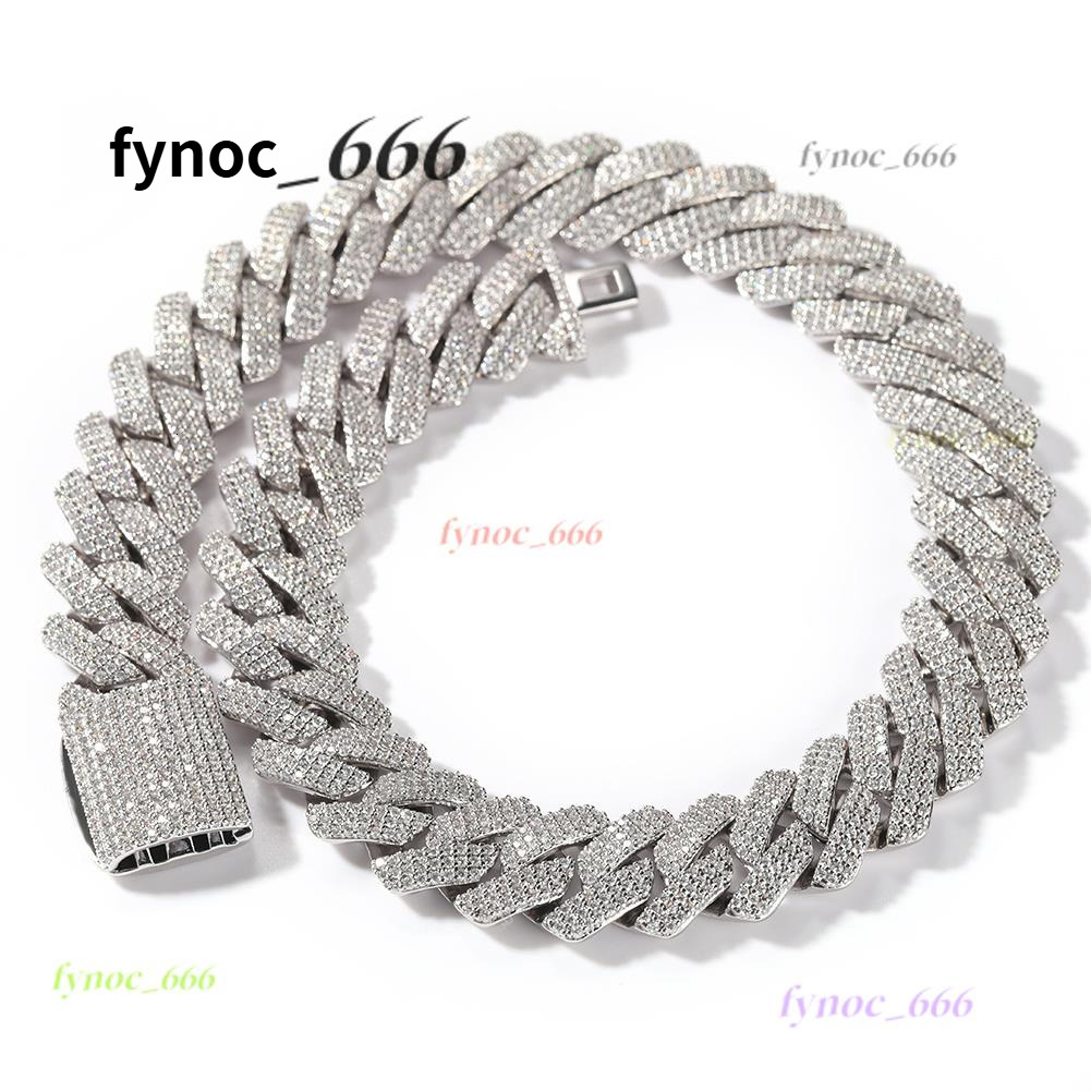 Drop Shipping Hip Hop Iced Out 3 Rows Cubic Moissanite Cuban Chain 20mm Prong Miami Cuban Link Chains Necklaces for Men Women