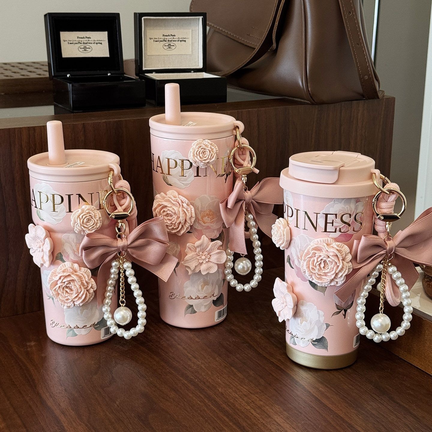 Camellia Ceramic Inner Liner Insulated for Women Coffee Travel Mug Portable Straw Water Cup High Aesthetic New Model 2025