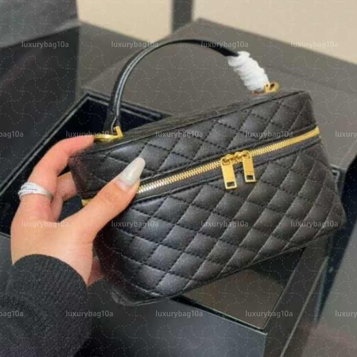 Mini Gaby Vanity Bag Small Lambskin Leather Crossbody Bag Quilted Pattern Double Zipper Top Handle Detachable Strap Makeup Bag Purse