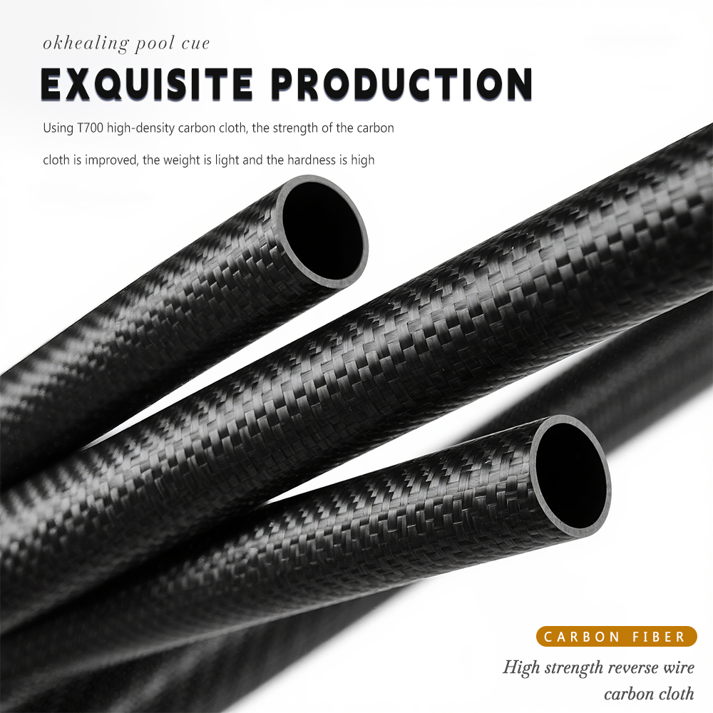 OKHEALING 1/2 Split Carbon Fibre Pool Cue Billiard Cue Stick Tip Diameter 12mm Radial Pin Joint Total Length 1474mm/58inch Weight 19Oz Billiard Stick 