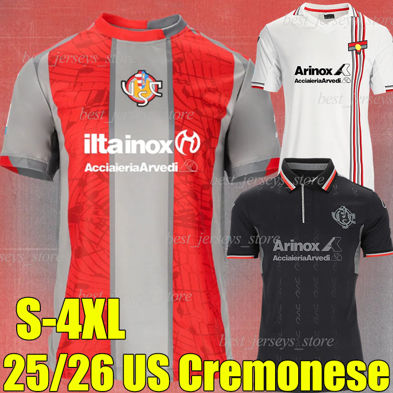 4XL Maglie US Cremonese 25 26 Soccer Jerseys VARDY 2025 2026 BONDO BASCHIROTTO TERRACCIANO PAYERO home away third Men Kids kits socks sets Football Shirts