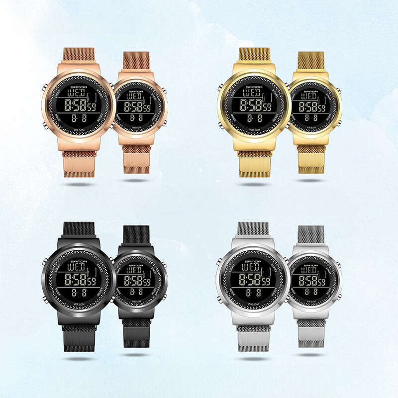 DHwatches New Fashion Stainless Steel Mesh Strap Waterproof Quartz Watch Sports Electronic Digital Couple Wristwatch