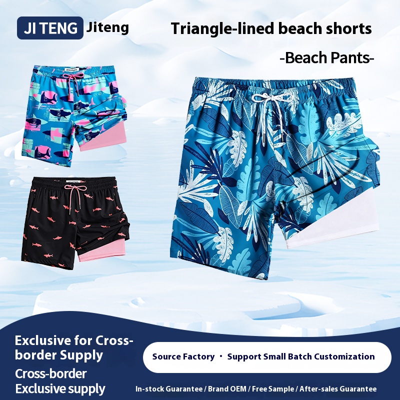 New Men's Shorts for Overseas Trade: Quick-Dry, Non-Stretch Palm Leaf Print 4-Inch Shorts for Cross-Border Beach Sports & Beachwear