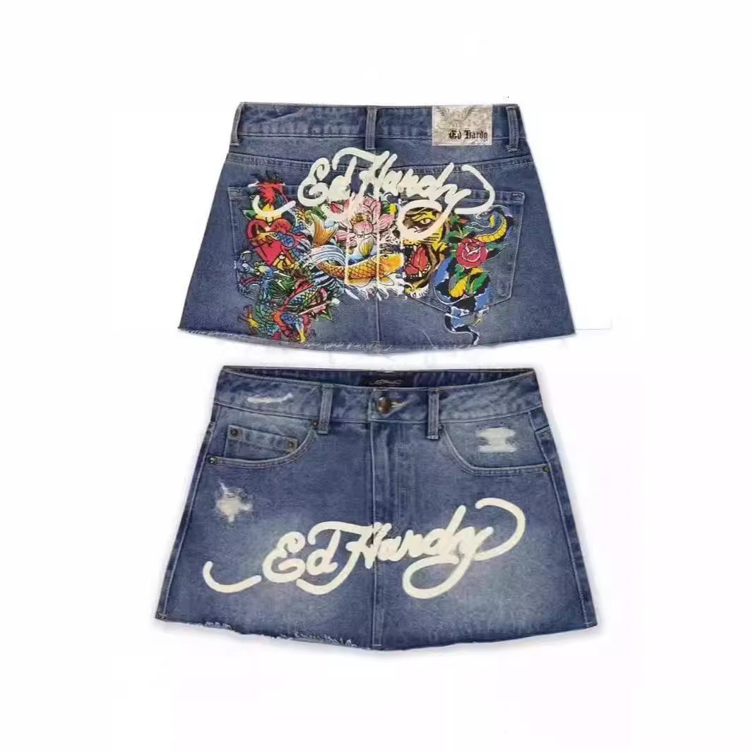 Harajuku Digital Blue Denim Short Skirt Gothic Retro Loose High Waisted Y2k Mini Skirt Sexy Casual Bag Hip Skirts Streetwear 250614