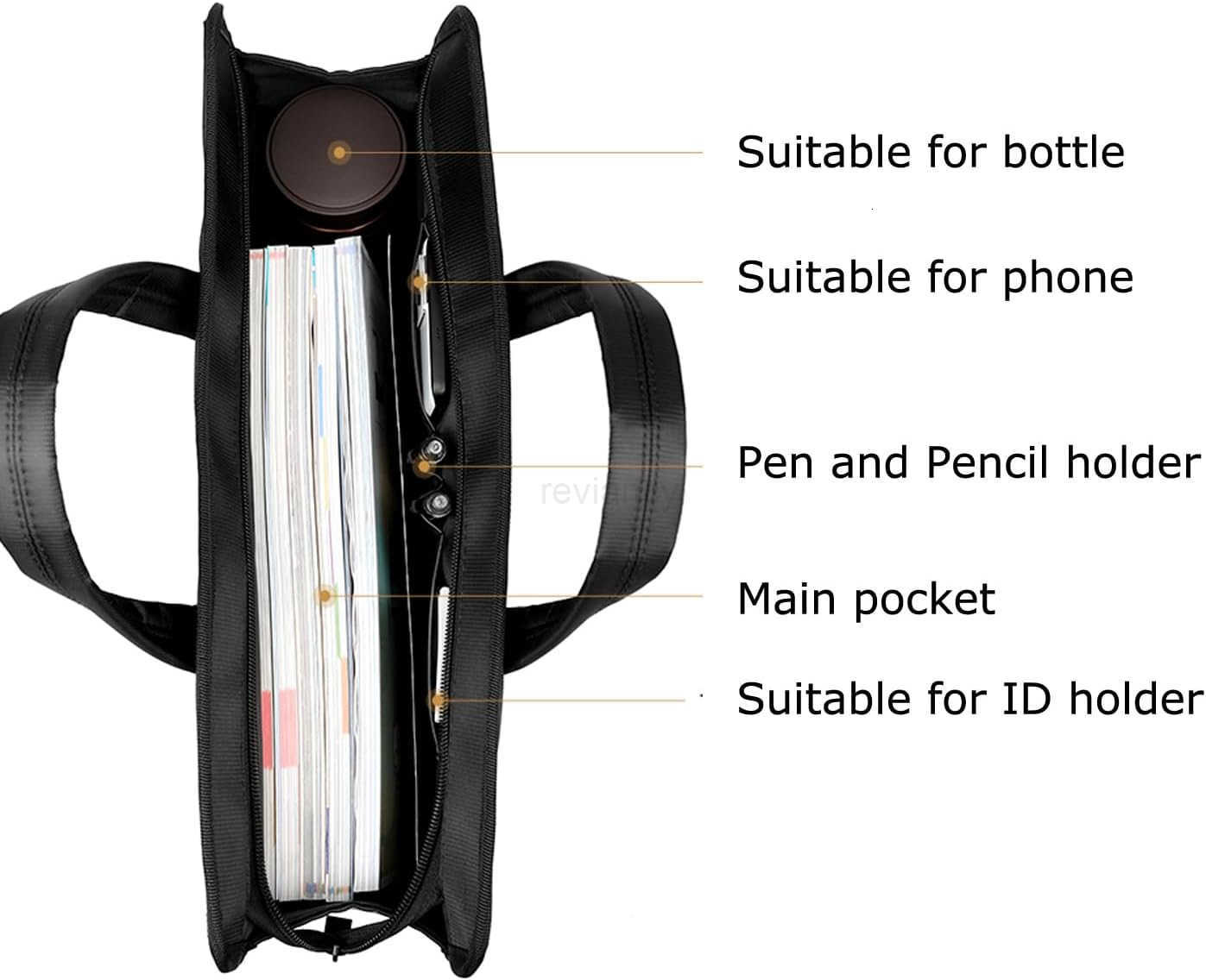 Black Oxford Handle Document Bag with Zipper Briefcase for Men File Tote Bag for Carrying Paper Files HorizontalW250914