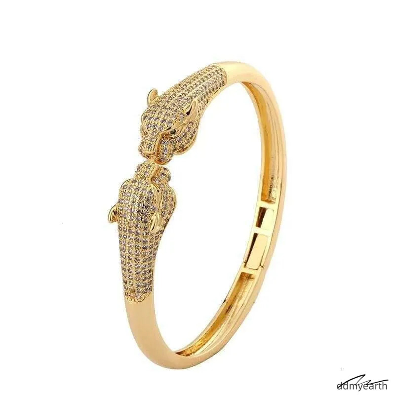 Leopard Print Open Cuff Bracelet - Gold Plated Hip Hop Bangle With Zircon Stones | Animal Jewelry For Women & Men ddmyEarth