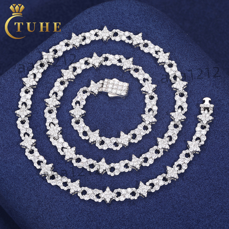 New Fashion Original Design Style 8MM 925 Sterling Silver Infinity Symbol Star Iced Out Moissanite Cuban Link Chain