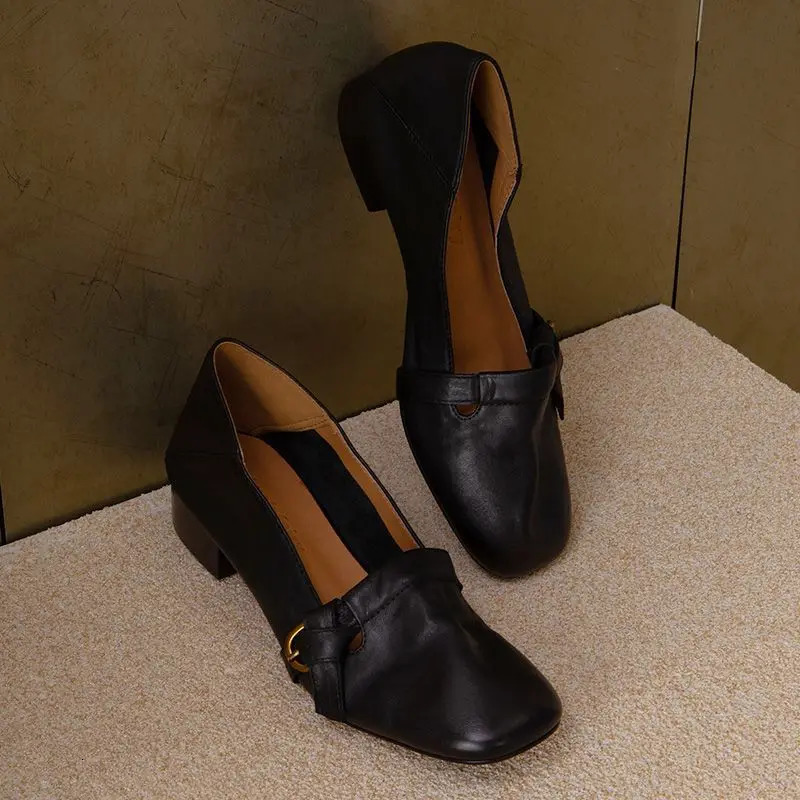 Square Toe Loafers Shoes Woman Soft Leather Retro Sandals Shallow Summer Trend Sole Comfort Zapatillas De Mujer 250915