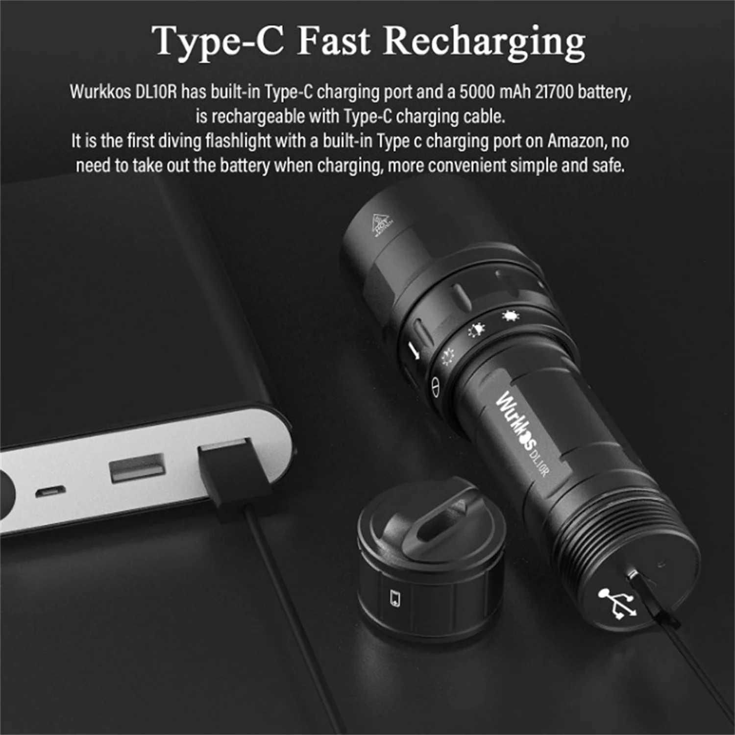 Wurkkos DL10R 21700 Scuba Diving Torch 4500LM Rechargeable XHP702 LED Lamp Underwater Lantern IPX8 Fishing Light Rotary Switch C250915