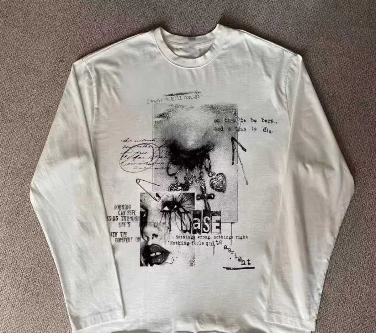 Y2k White Letter Printing All Match Long sleeve Tshirts Harajuku Casual Loose Vintage Tops Men and Women Grunge Aesthetic TeesXJ250915