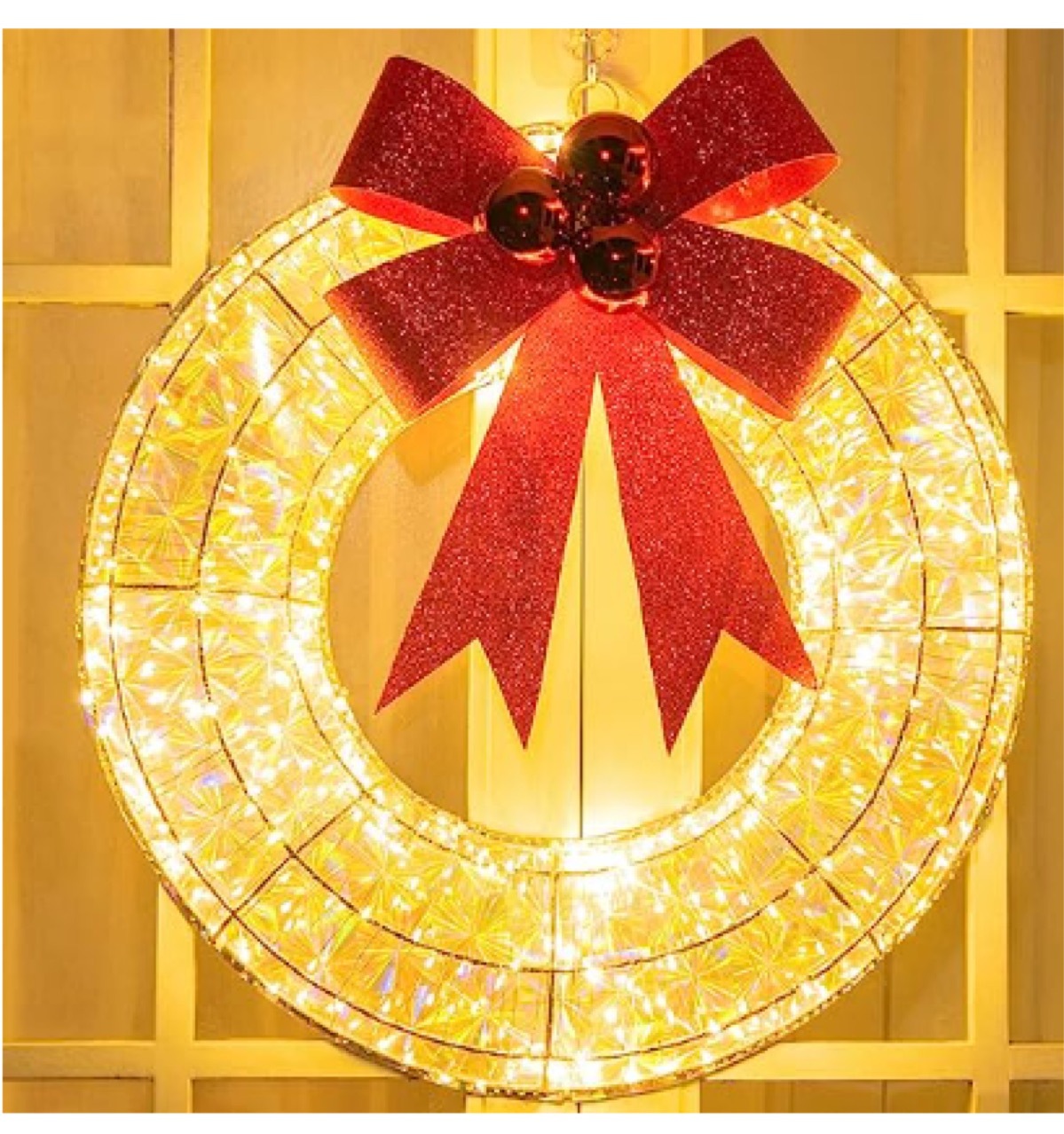 Christmas wreath, metallic and glowing flower wreath, LED warm light lamp, Christmas decoration item, best-selling model, front door hanging piece Z24