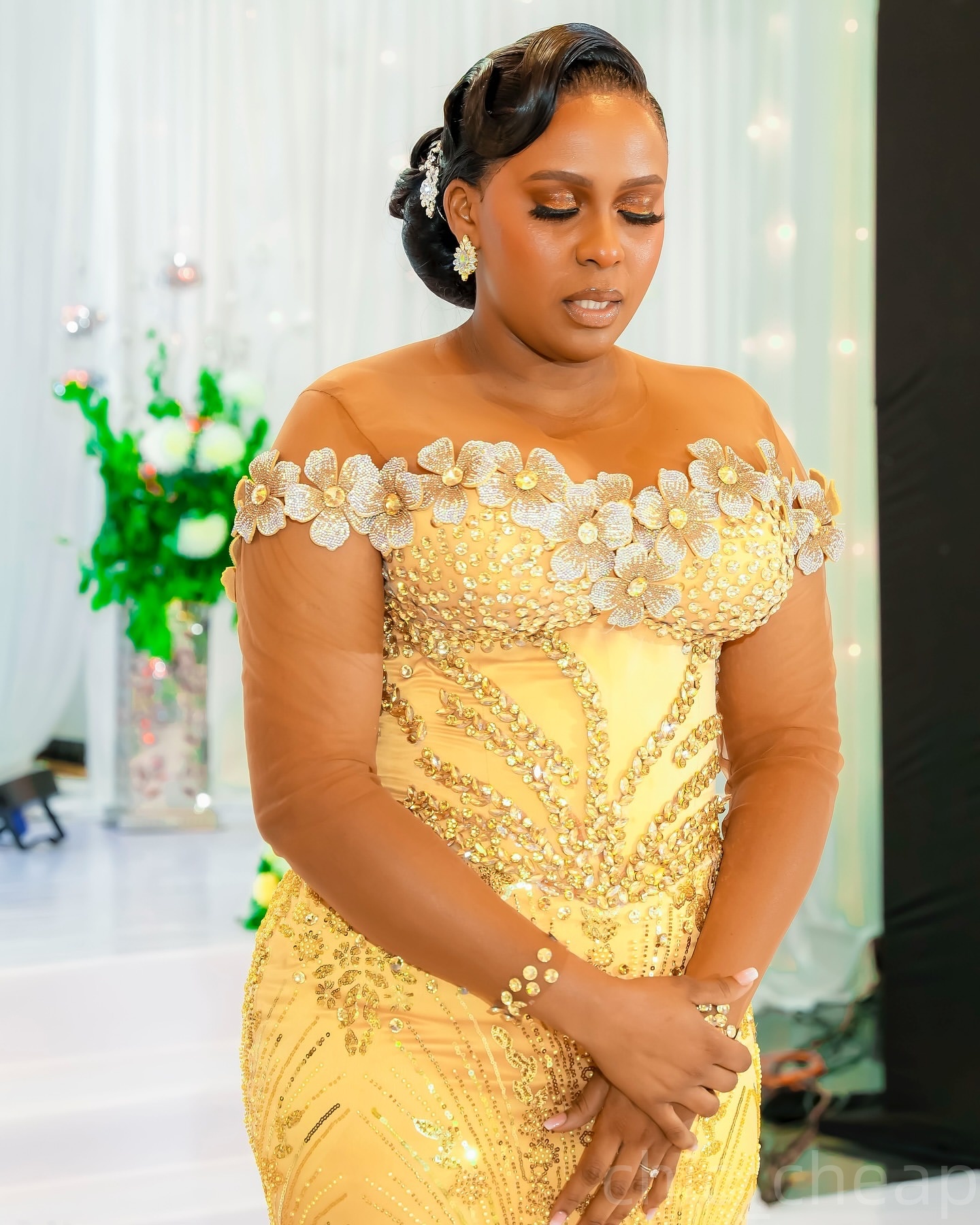 Aso Ebi Yellow Mermaid Prom Dresses 2025 Flowers Crystals Sequined Evening Formal Party Second Birthday Engagement Gowns Plus Size Dress For Special O