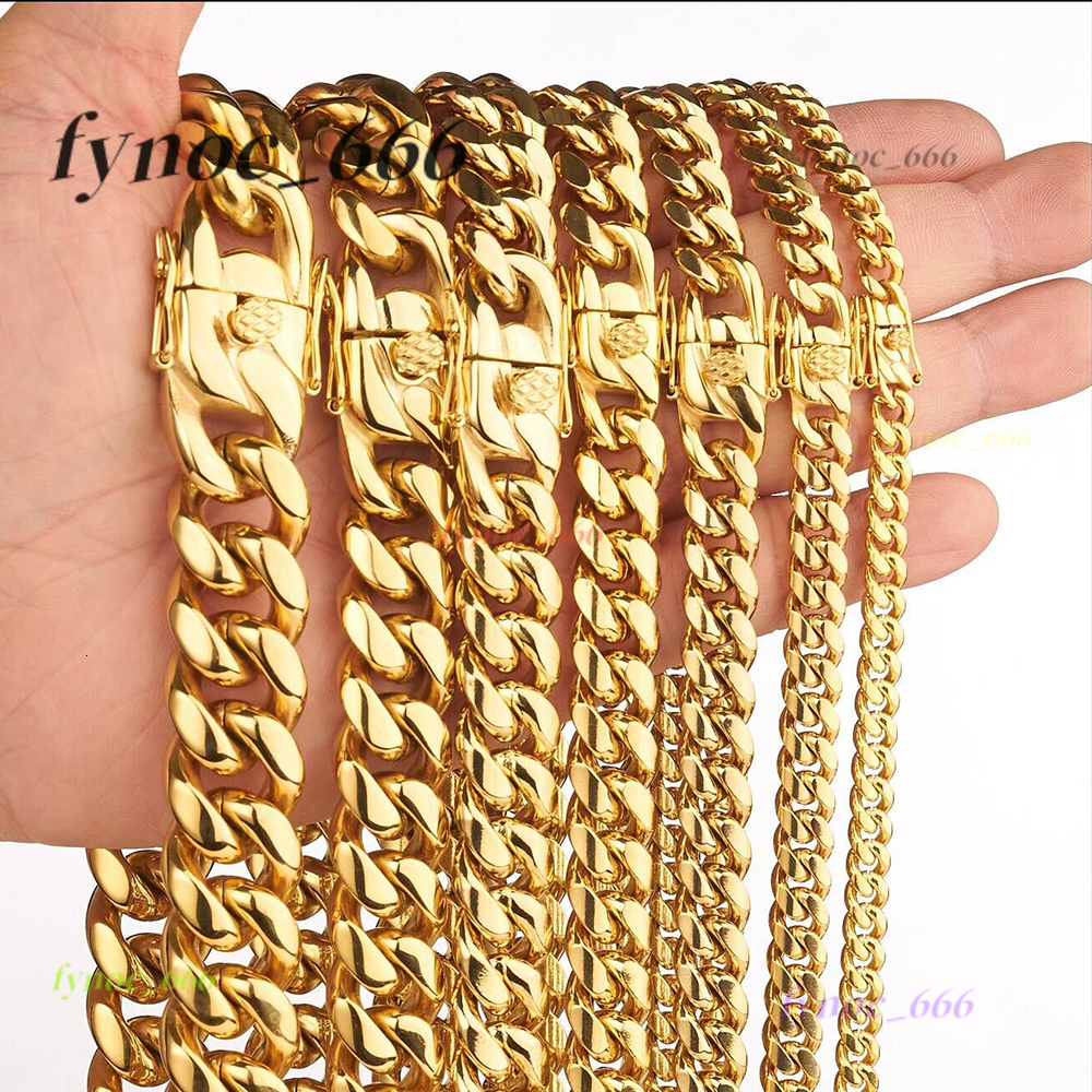 Fashion Jewelry Hip Hop Stainless Steel Jewelry Cuban Curb Link Miami Chain 14k 18k Gold Plated Bracelet Necklace for Men