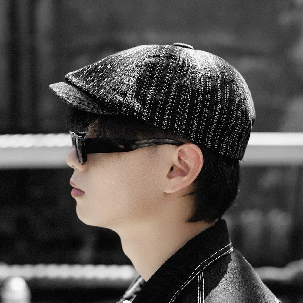 TOHUIYAN Striped Washed Denim Hats For Men Boinas sboy Caps Retro Baker Boy Hat Male Casual Gatsby Caps Women Chapeau Berets 250915
