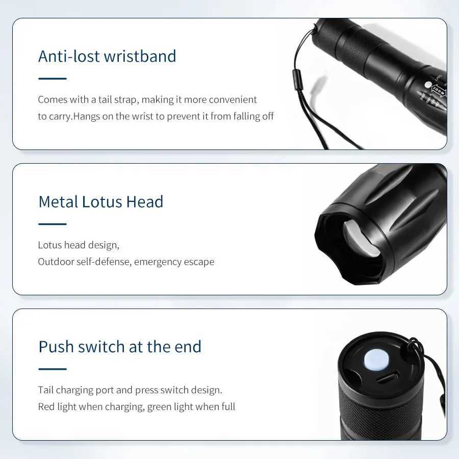 LED Aluminum Flashlight Outdoor Adventure Sports Emergency Flashlight Premium Black Color Changeable Light Compact and Portable C250915